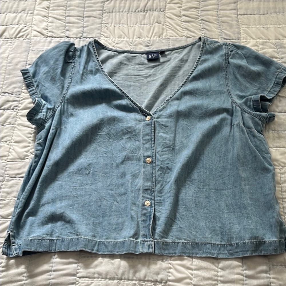 GAP Women's Denim Blue V-Neck Blouse